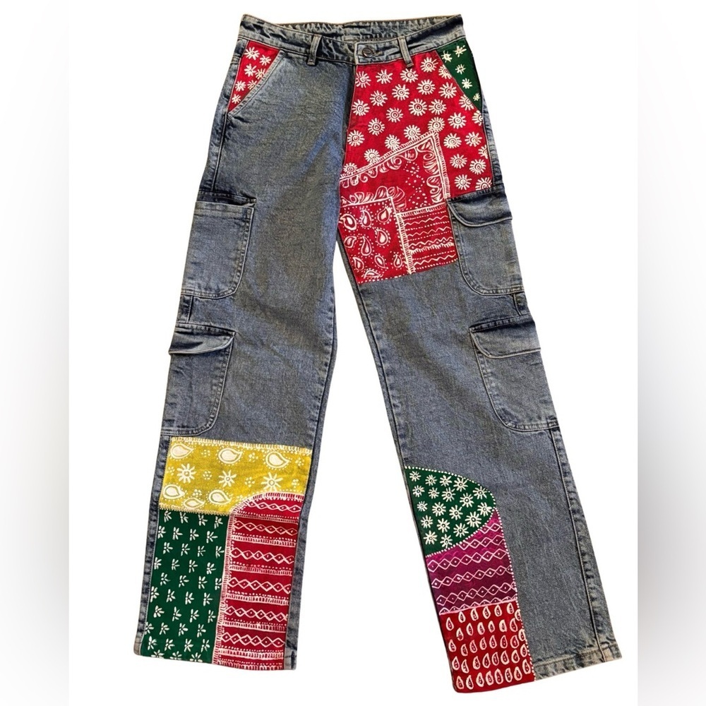 Y2K Hand Painted Cargo Patchwork Jeans